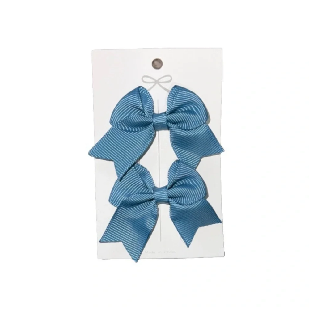 Grosgrain Bow Hair Clips Blue /Set of 2 Universal Hair Accessories NEW